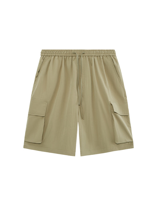 Khaki Crepe Fabric Style Cargo Shorts