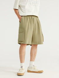 Khaki Crepe Fabric Style Cargo Shorts 4