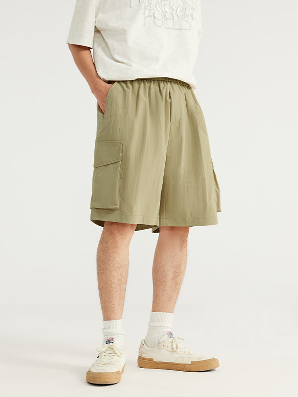 Khaki Crepe Fabric Style Cargo Shorts 4