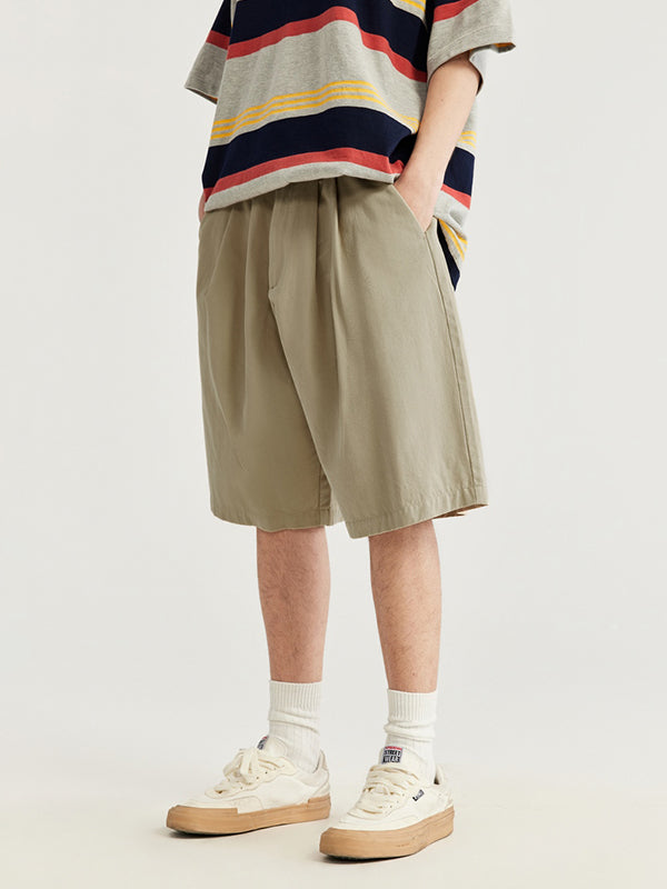 Khaki Cropped Pleated Suit Shorts 5