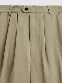 Khaki Cropped Pleated Suit Shorts 9