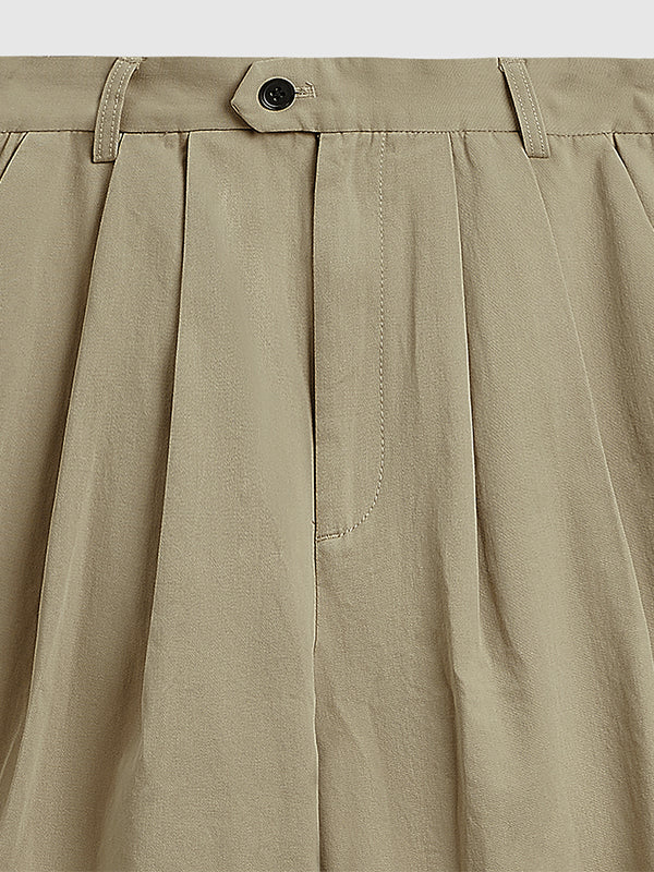 Khaki Cropped Pleated Suit Shorts 9