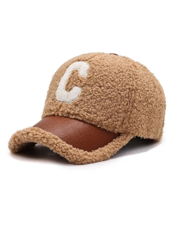 Khaki "C" Faux Wool Baseball Cap 