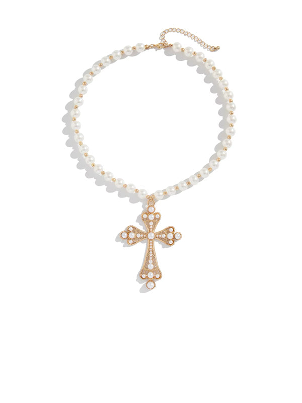 Large Gothic Cross Necklace in Gold Color