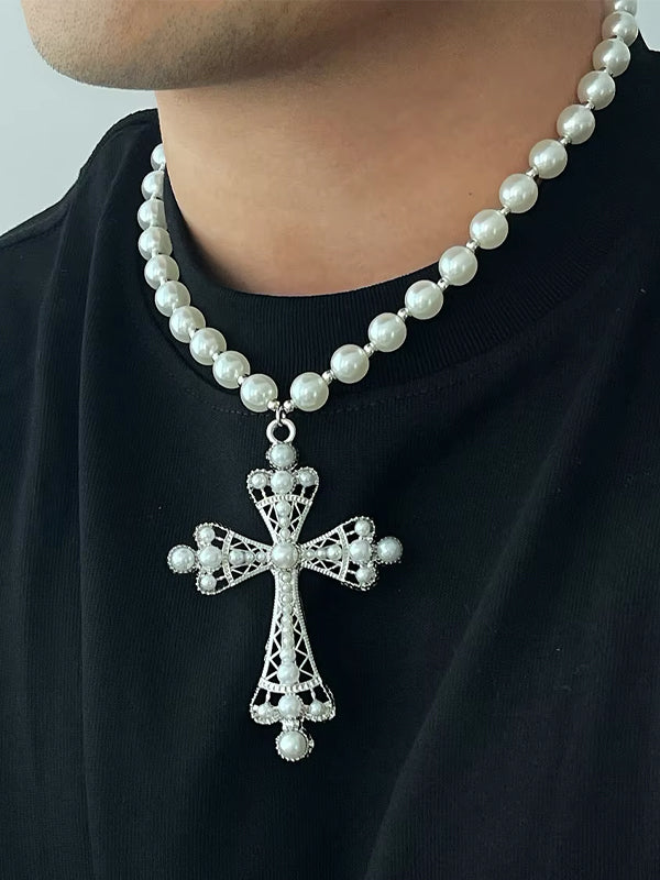 Large Gothic Cross Necklace in Silver Color 2