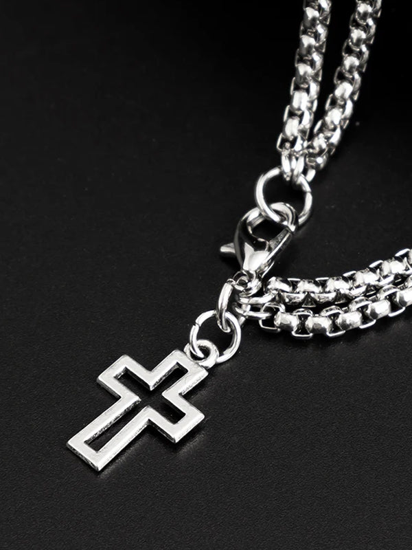 Layered Hollow Cross Pendant Necklace 5
