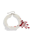 Layered White Pearl Necklace with Red Beads