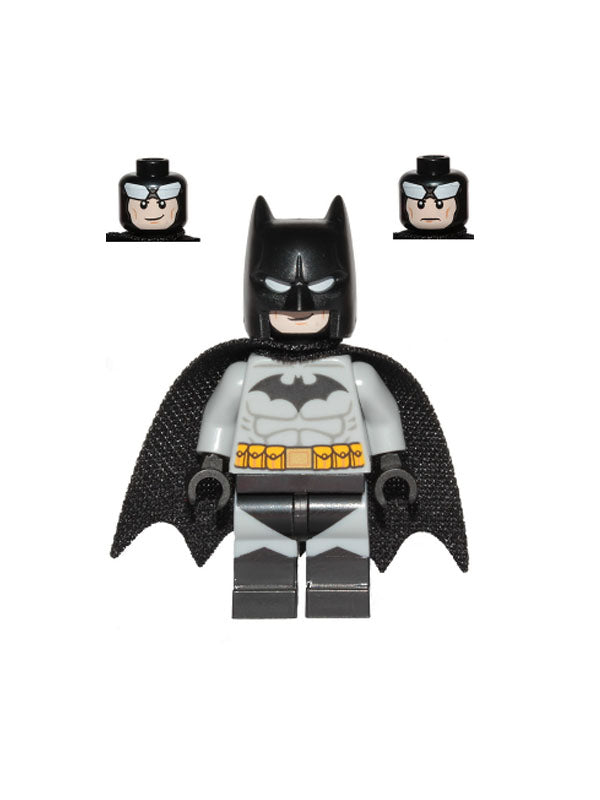 Lego Minifigure Batman Light Bluish Gray Suit with Yellow Belt, Black Crest, Mask and Cape (Type 3 Cowl)
