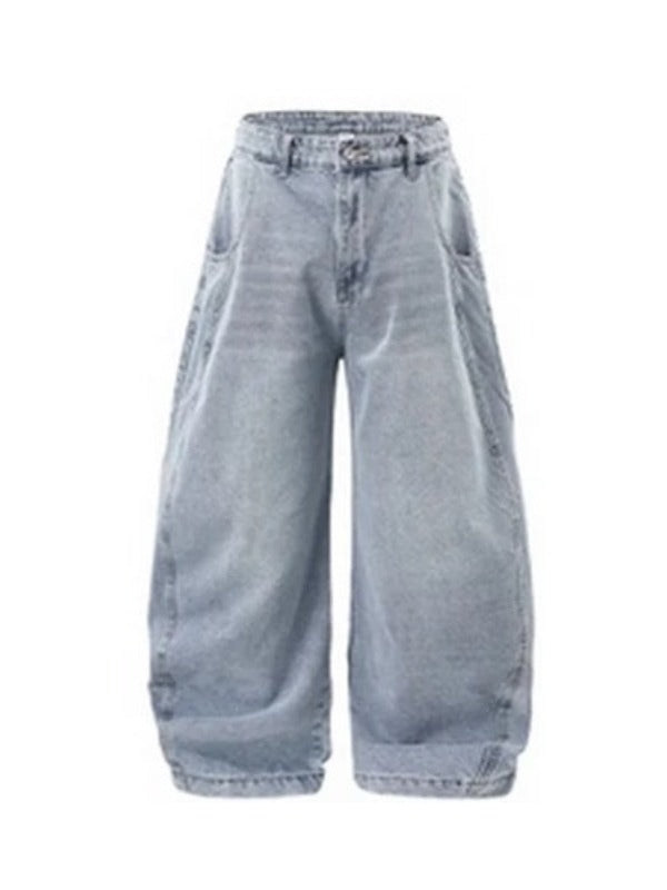 Light Blue Washed and Distressed Machete Baggy Jeans