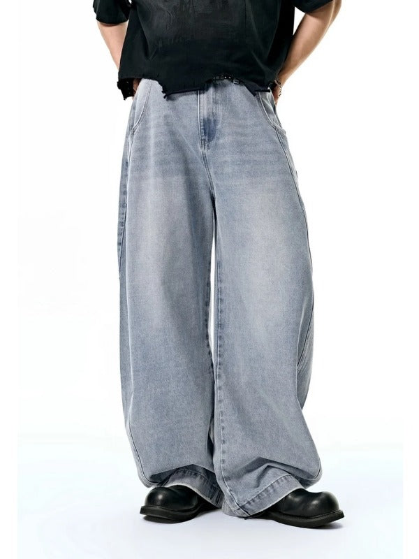 Light Blue Washed and Distressed Machete Baggy Jeans 2