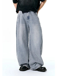 Light Blue Washed and Distressed Machete Baggy Jeans 2