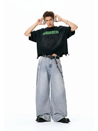 Light Blue Washed and Distressed Machete Baggy Jeans 3