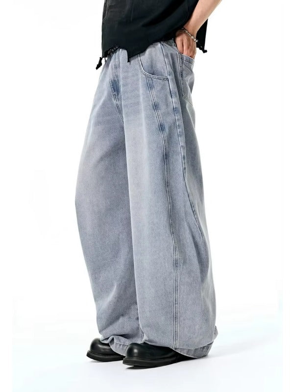 Light Blue Washed and Distressed Machete Baggy Jeans 4