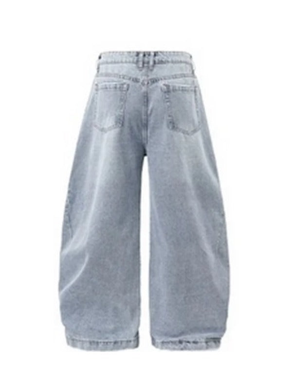 Light Blue Washed and Distressed Machete Baggy Jeans 5