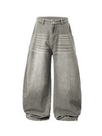 Light Grey Washed and Distressed Machete Baggy Jeans