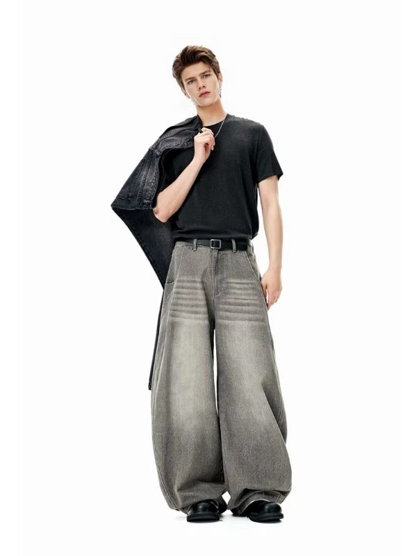Light Grey Washed and Distressed Machete Baggy Jeans 3