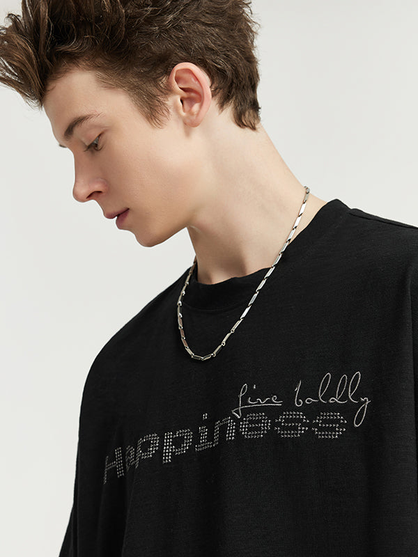 Live Boldly Happiness Embroidered T-Shirt in Black Color 8