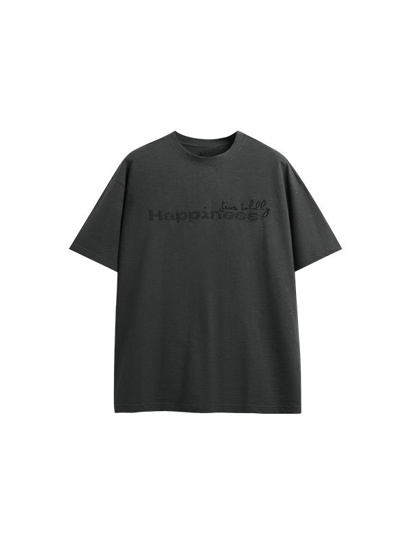 Live Boldly Happiness Embroidered T-Shirt in Grey Color