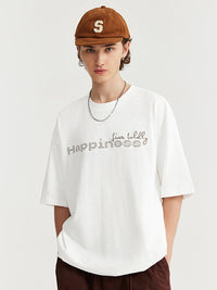 Live Boldly Happiness Embroidered T-Shirt in White Color 5