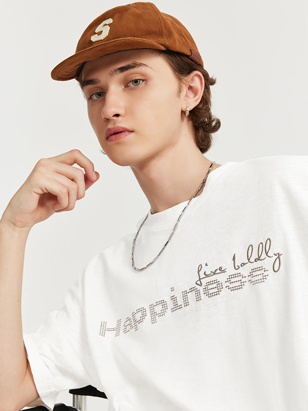 Live Boldly Happiness Embroidered T-Shirt in White Color 6