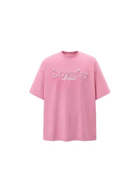 Love Is Blind Beaded Lettering Oversized T-Shirt in Candy Pink Color