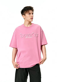 Love Is Blind Beaded Lettering Oversized T-Shirt in Candy Pink Color 5