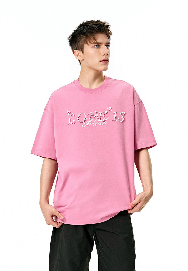 Love Is Blind Beaded Lettering Oversized T-Shirt in Candy Pink Color 5
