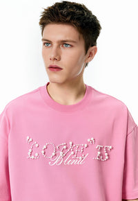 Love Is Blind Beaded Lettering Oversized T-Shirt in Candy Pink Color 6