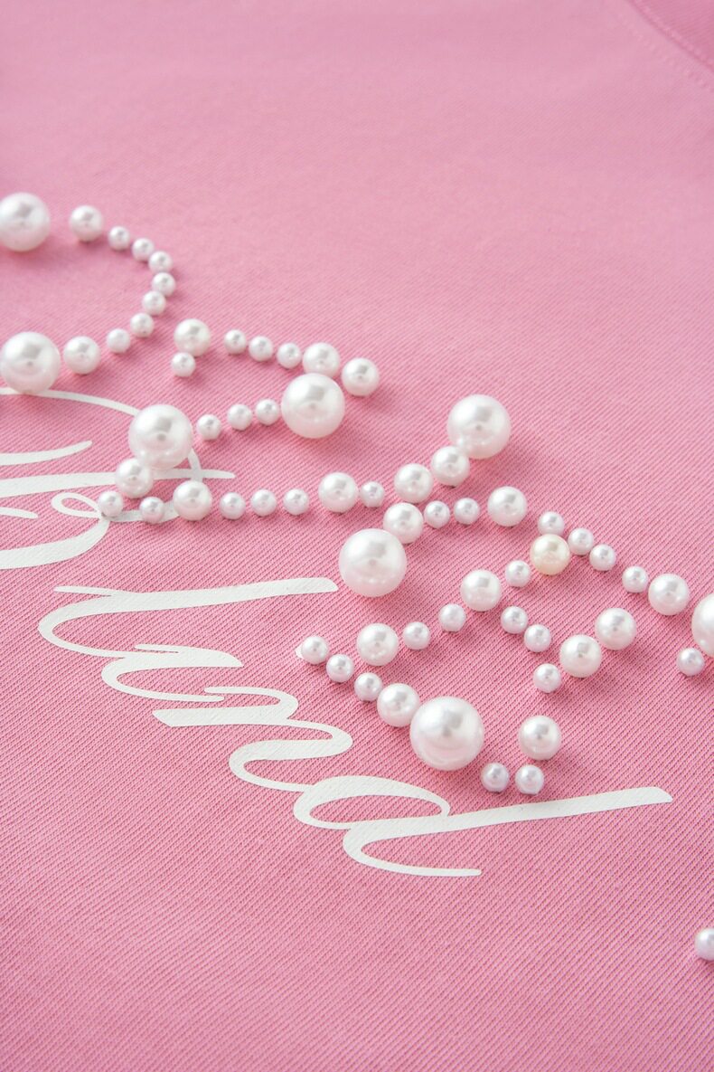 Love Is Blind Beaded Lettering Oversized T-Shirt in Candy Pink Color 7