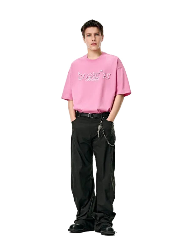 Love Is Blind Beaded Lettering Oversized T-Shirt in Candy Pink Color 8