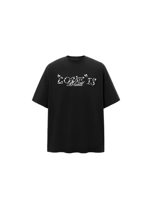 Love Is Blind Beaded Lettering Oversized T-Shirt in Chocolate Black Color