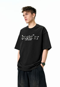 Love Is Blind Beaded Lettering Oversized T-Shirt in Chocolate Black Color 3