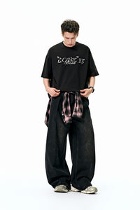 Love Is Blind Beaded Lettering Oversized T-Shirt in Chocolate Black Color 5