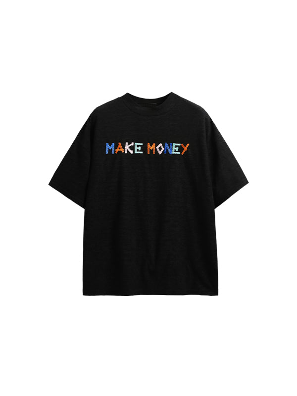 "Make Money" Embroidered T-Shirt in Black Color