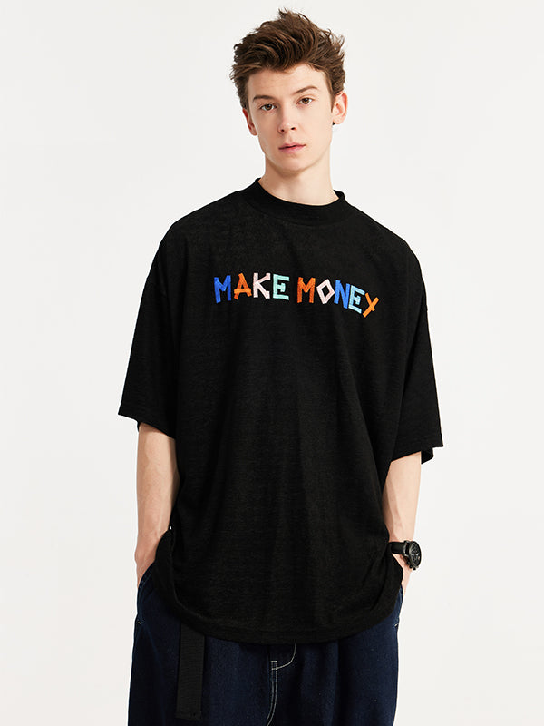 "Make Money" Embroidered T-Shirt in Black Color 5