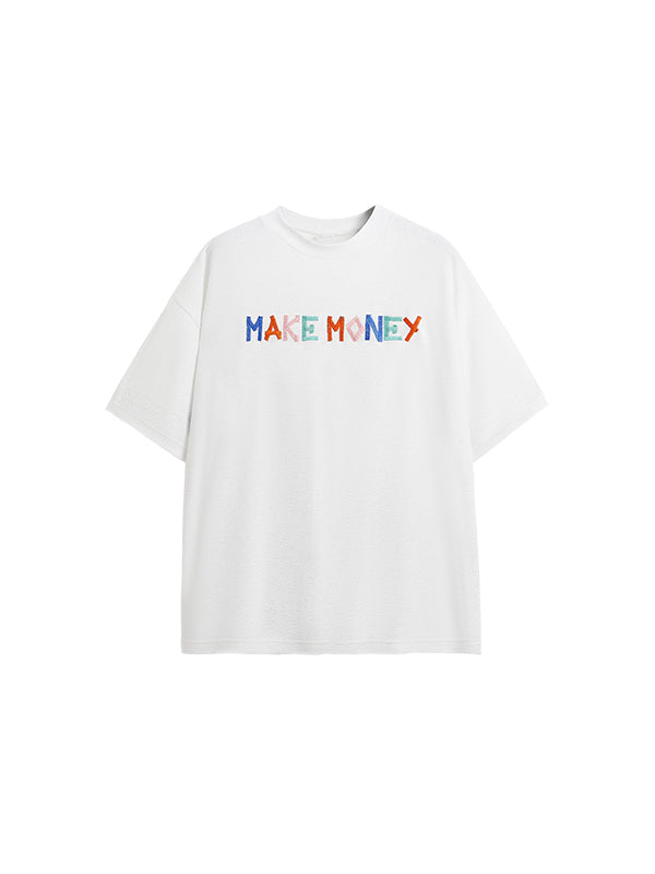 "Make Money" Embroidered T-Shirt in White Color