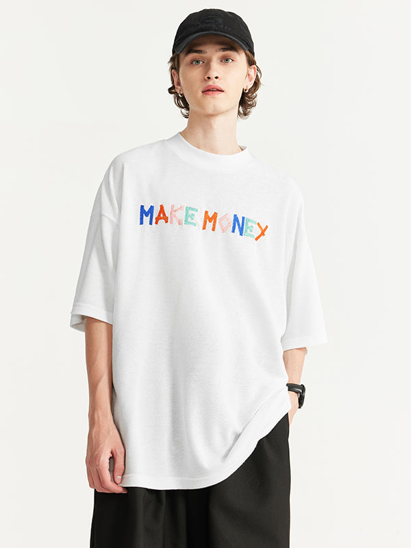 "Make Money" Embroidered T-Shirt in White Color 5