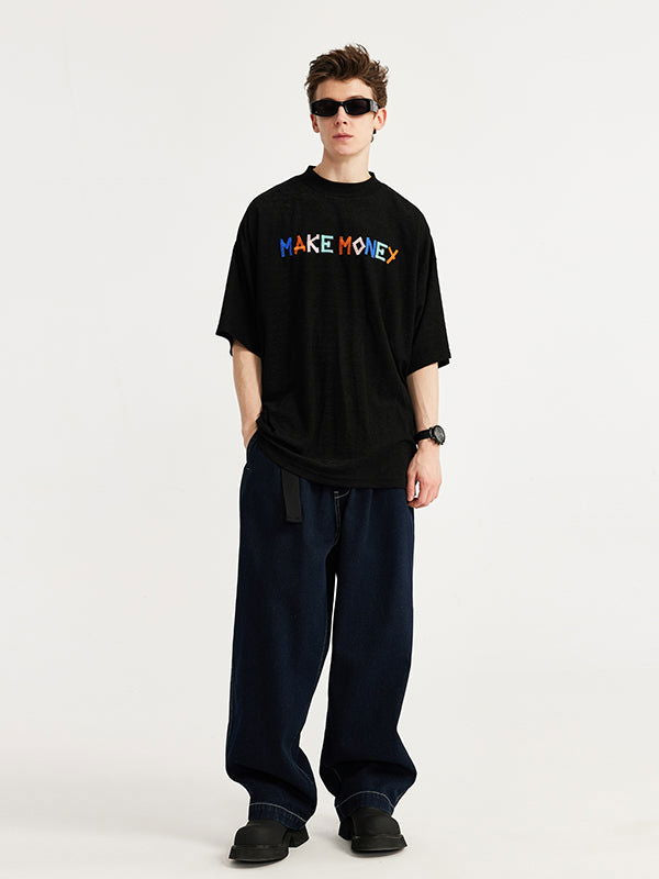 "Make Money" Embroidered T-Shirt in Black Color - THIS IS FOR HIM