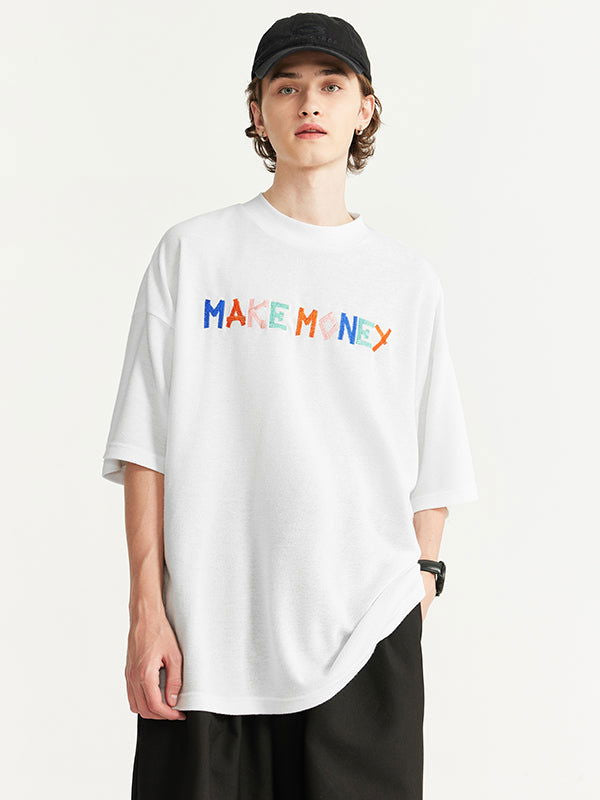 "Make Money" Embroidered T-Shirt in White Color - THIS IS FOR HIM