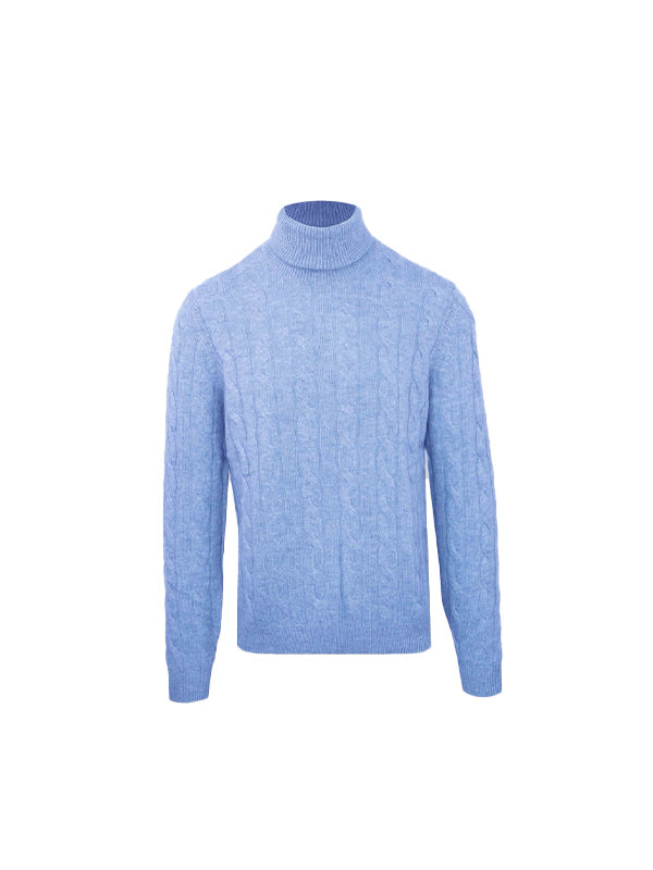 Malo Blue Wool Cashmere Turtleneck Sweater