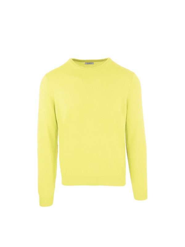 Malo Yellow Wool Cashmere Crewneck Pullover Sweater