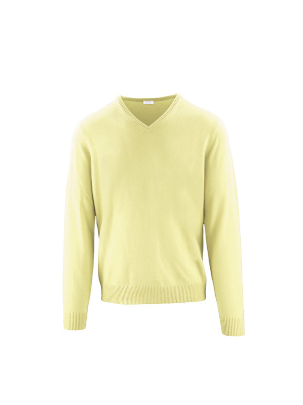 Malo Yellow Wool Cashmere V-Neck Pullover Sweater