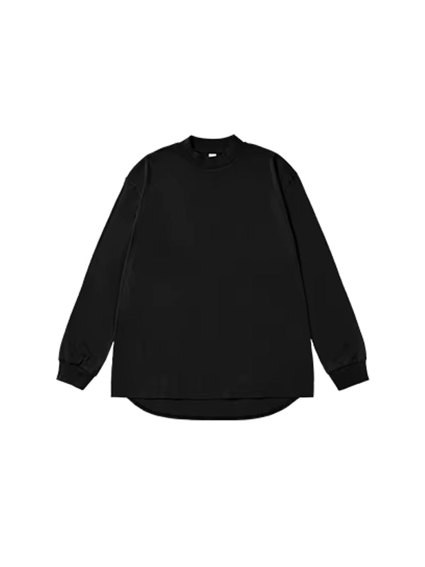 Mock Neck Long Sleeve T-Shirt in Black Color