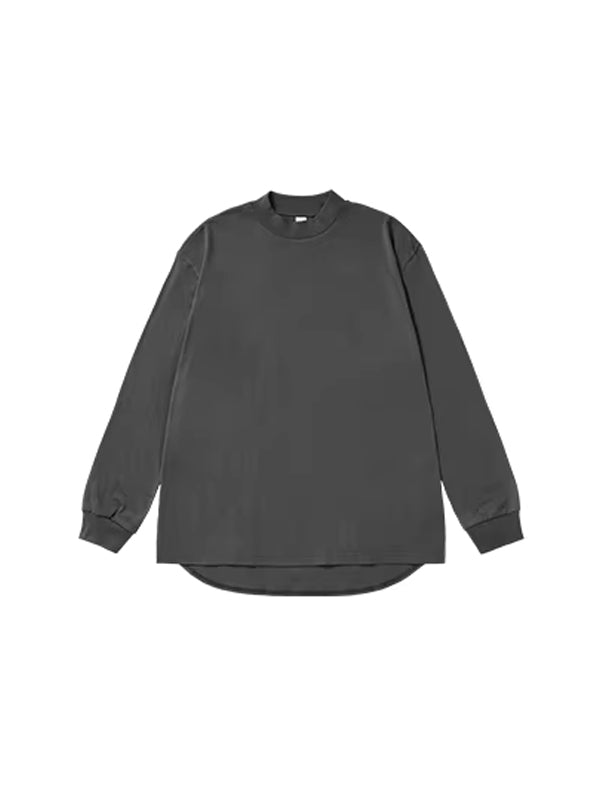 Mock Neck Long Sleeve T-Shirt in Dark Grey Color