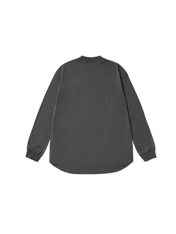 Mock Neck Long Sleeve T-Shirt in Dark Grey Color