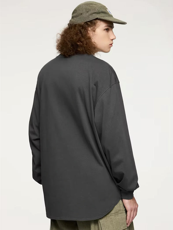 Mock Neck Long Sleeve T-Shirt in Dark Grey Color