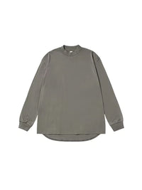 Mock Neck Long Sleeve T-Shirt in Light Grey Color