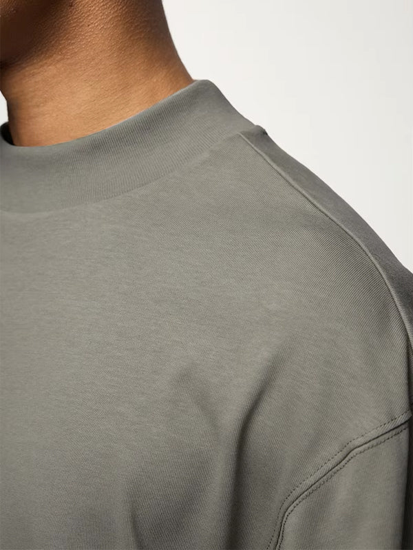 Mock Neck Long Sleeve T-Shirt in Light Grey Color 7