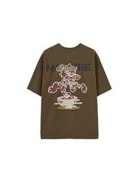 "Nature" Bonsai Plant Crack Print T-Shirt in Olive Green Color 2