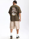 "Nature" Bonsai Plant Crack Print T-Shirt in Olive Green Color 7